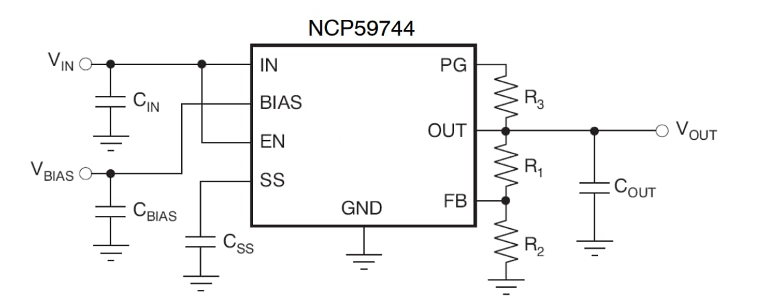 应用电路图 - onsemi NCP59744线性稳压器